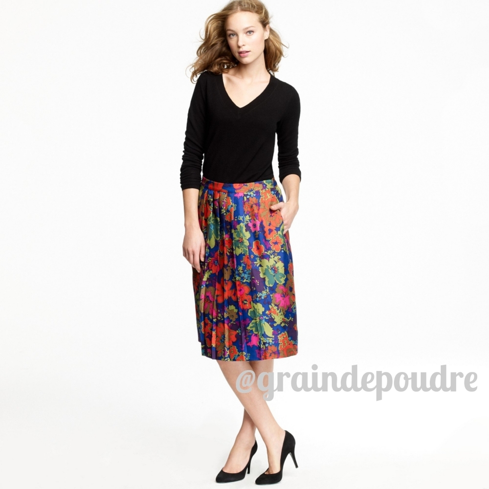 Rare J Crew Ashbury Floral Print Silk Skirt 4 S